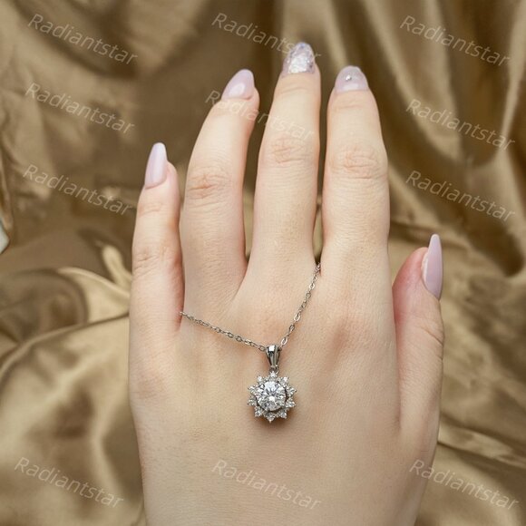 NEW Certified 1ct. t.w. Moissanite Halo Sun Necklace - Picture 3 of 7